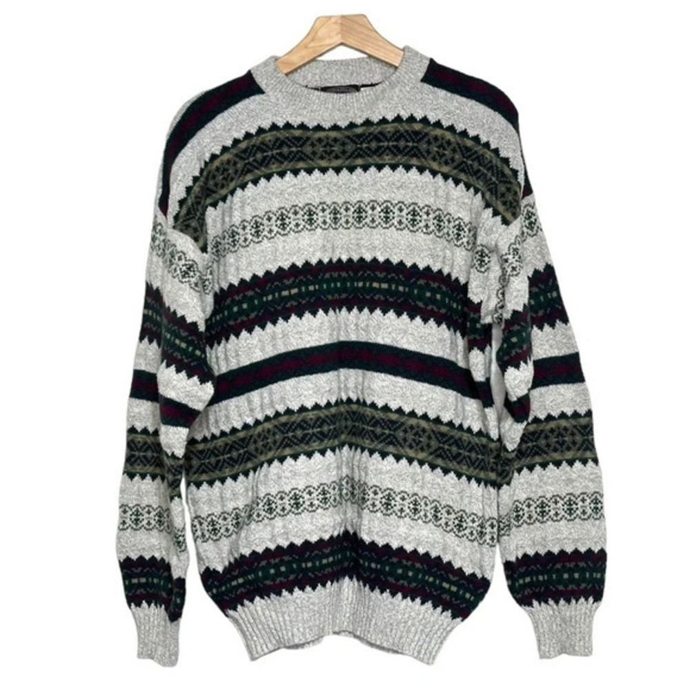 Vintage Victoria Dry Goods preppy 90’s crew knit colorful sweater‎ size L
